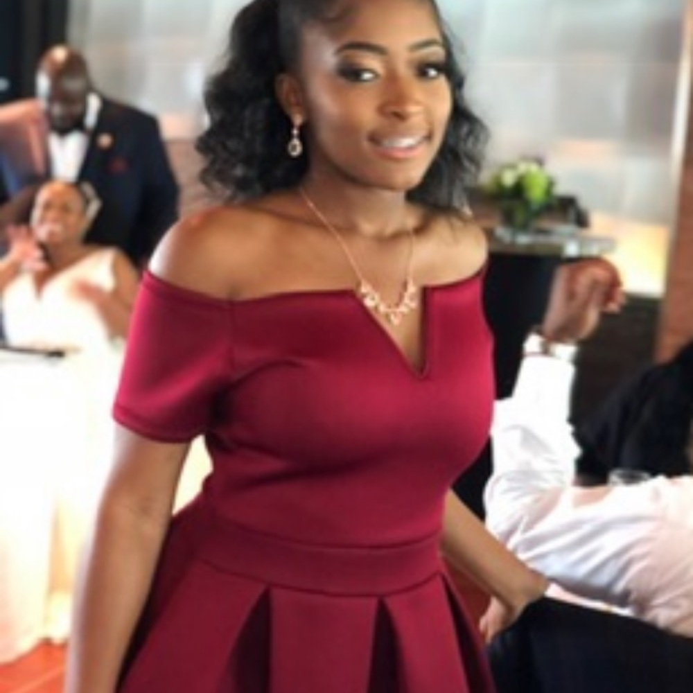 Maroon formal dress custom made.